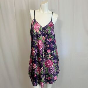 y2k Vintage Dentelle Purple Floral Satin Slip Dress Women's Size L